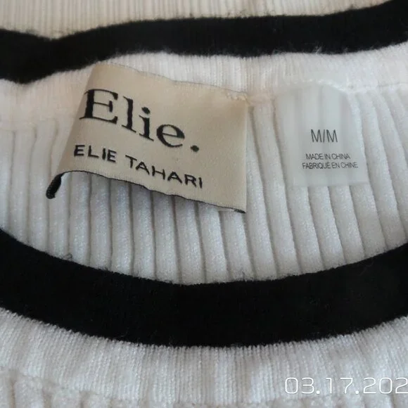 ELIE TAHARI Women's Sweater White w/Black Stripes Size Medium Like NEW - Picture 5 of 9